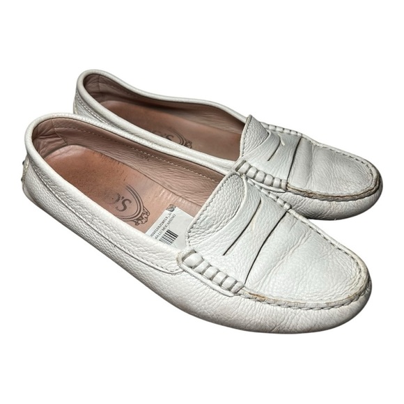 Tod's Big Girl Penny Loafer Moccasin Cream Off White Slip On Leather 35.5 - Picture 1 of 7